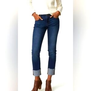 LOFT Indigo Cuffed Curvy Straight Jeans // Size: 30/10 Petite